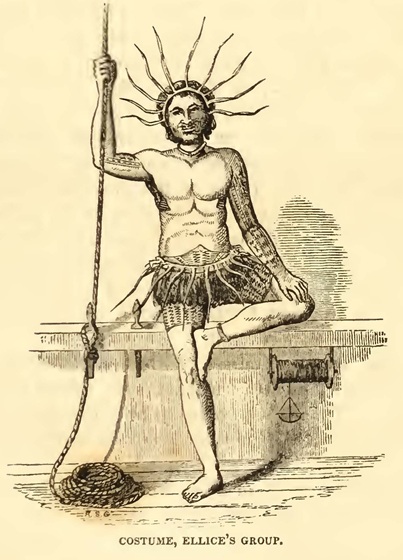 Costume, Ellice’s Group. Drawn by A. T. Agate.<br />&nbsp; &nbsp; &nbsp; 	Engraved by R. H. Pease.