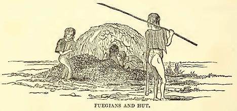 Fuegian Hut. Sketched by J. Drayton. Engraved by F. E. Worcester.