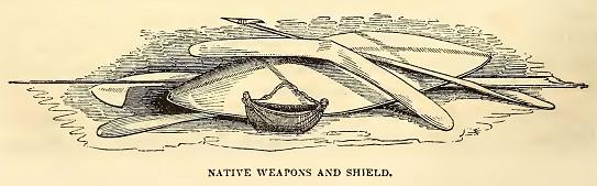 Native Weapons and Shield.  Sketched by A. T. Agate. Engraved by R. H. Pease