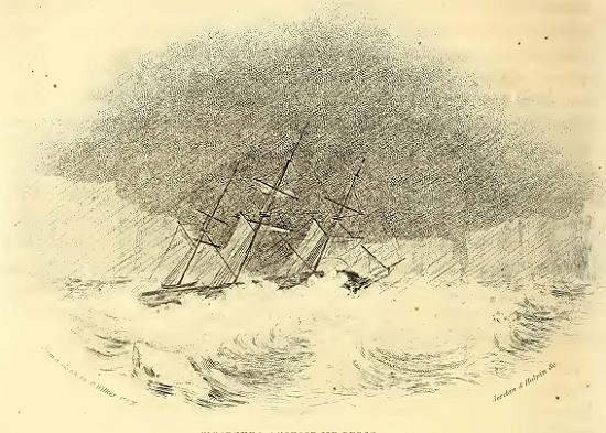 Vincennes in a Storm. Sketched by C. Wilkes, U. S. N. Engraved by Jordan and Halpin