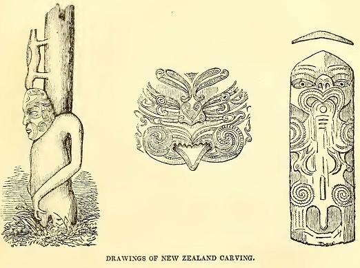 New Zealand Carving. Sketched by A. T. Agate. Engraved by R. H. Pease