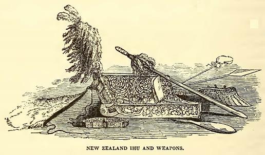 New Zealand Ihu and Weapons.  Sketched by A. T. Agate. Engraved by R. H. Pease