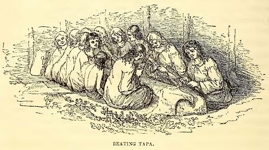 Beating Tapa.<br />
Sketched by A. T. Agate**Engraved by J. J. Butler