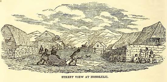 Street, Honolulu. Sketched by A. T. Agate.* Engraved by J. J. Butler.