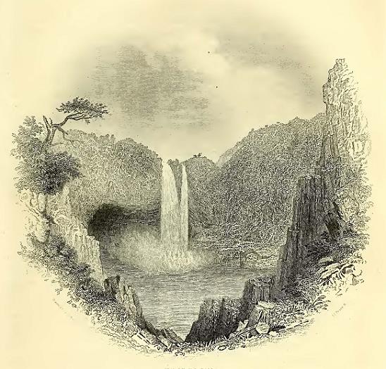 Wailuku Falls. Sketched by J. Drayton. Engraved by J. I. Pease.