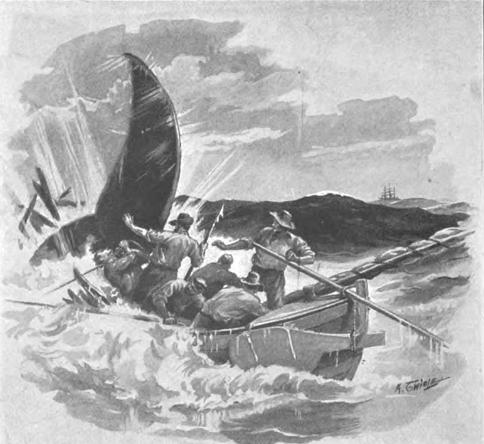 THE VAST FLUKES OF THE WHALE . . . SHORE OFF THE BOW OF THE ATTACKING BOAT.